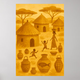 Afrikanisches traditionelles Dorf – Stammeserbe Poster