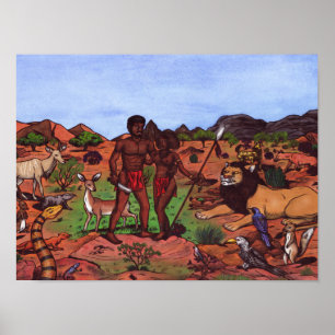 afrikanisches Ureinwohner mit Aquarell und Wildtie Poster