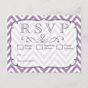 Afrikanisches Veilchen & Weiße Chevron-Hochzeits-R RSVP Karte
