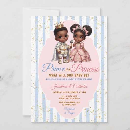 Afro Afrikanischer Prinz oder Prinzessin Geschlech Einladung (Vorderseite)
