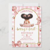 afro-afrikanisches Mädchen rosa Schleife Erdbeere  Einladung (Vorderseite)