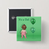 Afro American Baby Balloons Es ist ein Girl Button (Vorne & Hinten)