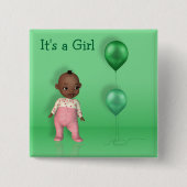Afro American Baby Balloons Es ist ein Girl Button (Vorderseite)