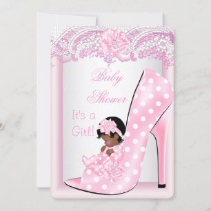 Afro American Baby Shower Girl Pink Babyschuh Einladung