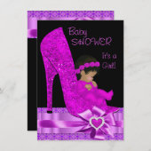 Afro American Baby Shower Girl Pink Lila Shoe Einladung (Vorne/Hinten)