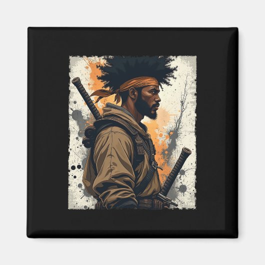 Afro American Bushido Warrior Kata Magnet (Vorne)