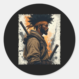 Afro American Bushido Warrior Kata Runder Aufkleber