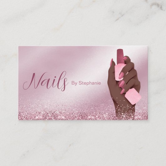 Afro American Glitzer Nail Artist Manicure Beauty Visitenkarte (Vorderseite)