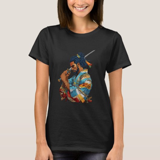 Afro American Samurai Anime Cartoon Japanese Bushi T-Shirt (Vorderseite)