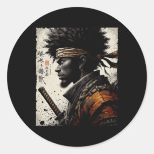 Afro American Samurai Vintag African Bushido Warr Runder Aufkleber