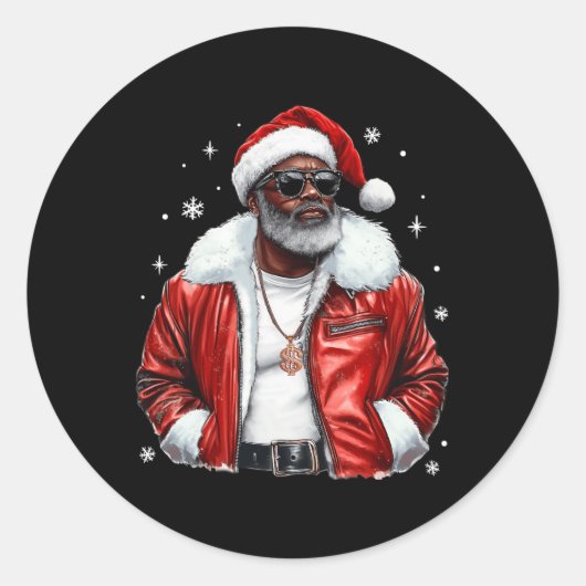 Afro American Santa Christmas Cool Black Afro K Runder Aufkleber (Vorderseite)
