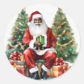 Afro American Santa Claus Weihnachtsfarbe Runder Aufkleber (Vorderseite)