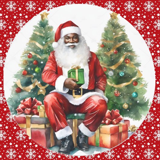 Afro American Santa Claus Weihnachtsfarbe Runder Aufkleber