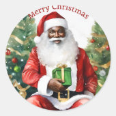 Afro American Santa Claus Weihnachtsfarbe Runder Aufkleber (Vorderseite)