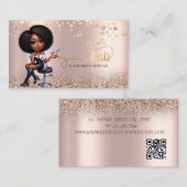 Afro American Woman Scissors Rose Gold Glitzer Visitenkarte (Vorne/Hinten)