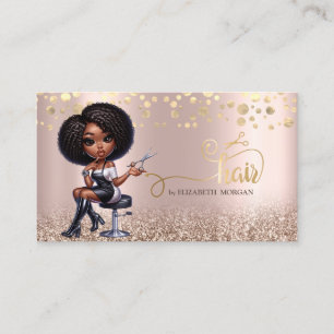 Afro American Woman Scissors Rose Gold Glitzer Visitenkarte