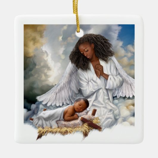 Afro Angel und Baby Jesus Weihnachtsschmuck (Vorderseite)