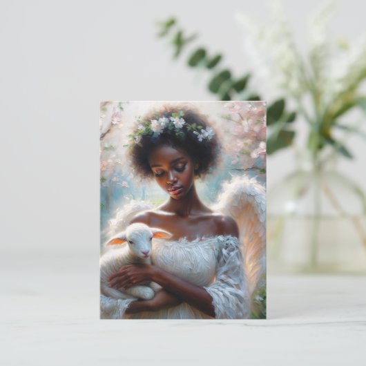 Afro Angel with Lamb Postcard Postkarte (Stehend Vorderseite)
