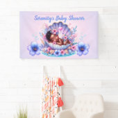 Afro Baby Girl in Seashell Pastel Babydusche Banner (Insitu)