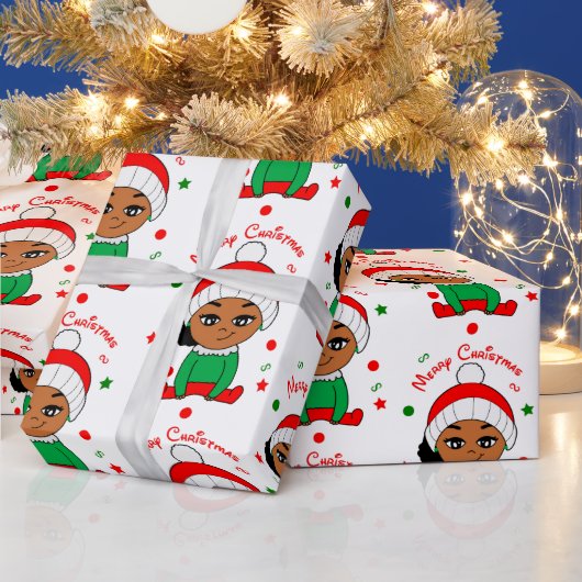 Afro Baby Girl Puffs Christmas Afro American Geschenkpapier (Feiertage)