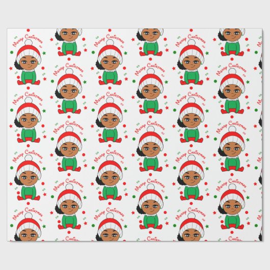 Afro Baby Girl Puffs Christmas Afro American Geschenkpapier (Flach)