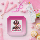Afro-Babymädchen Rosa & Schwarzes Tutu 1. Geburtst Pappteller (Party)