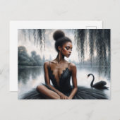 Afro Ballerina in Black Tutu mit Swan Moody Art Postkarte (Vorne/Hinten)