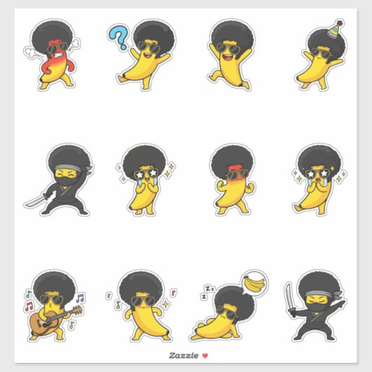 Afro-Banane-Retro-Emoji-Aufkleber-Pack Aufkleber (Blatt)
