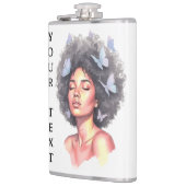 Afro Beauty with Butterflies – Watercolor Portrait Flachmann (Links)