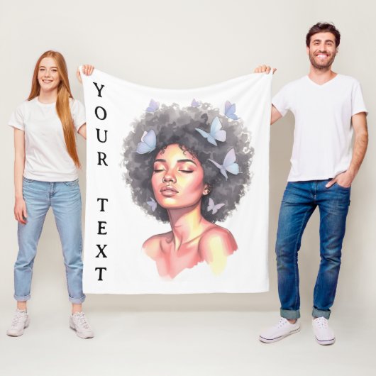 Afro Beauty with Butterflies – Watercolor Portrait Fleecedecke (Beispiel)