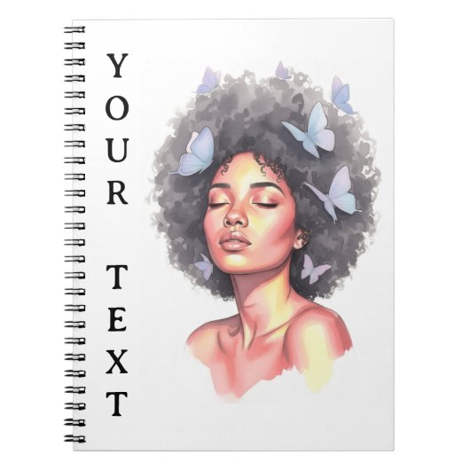 Afro Beauty with Butterflies – Watercolor Portrait Notizblock (Vorderseite)