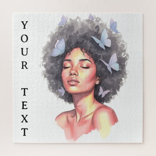 Afro Beauty with Butterflies – Watercolor Portrait Puzzle (Vertikal)
