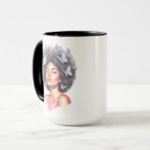 Afro Beauty with Butterflies – Watercolor Portrait Tasse (Vorderseite Links)