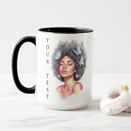 Afro Beauty with Butterflies – Watercolor Portrait Tasse (Mit Donut)