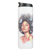 Afro Beauty with Butterflies – Watercolor Portrait Thermosbecher (Nach rechts gedreht)