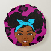 'Afro black girl puffs Rundes Kissen (Rückseite)
