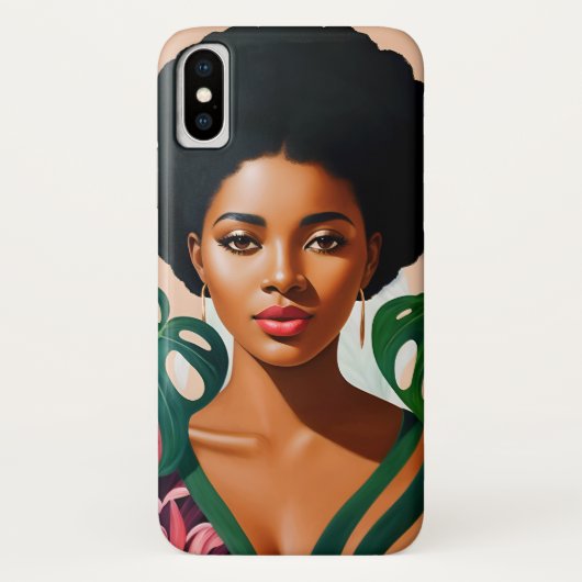 Afro Black Woman Monstera Deliciosa Botanical Case-Mate iPhone Hülle (Rückseite)