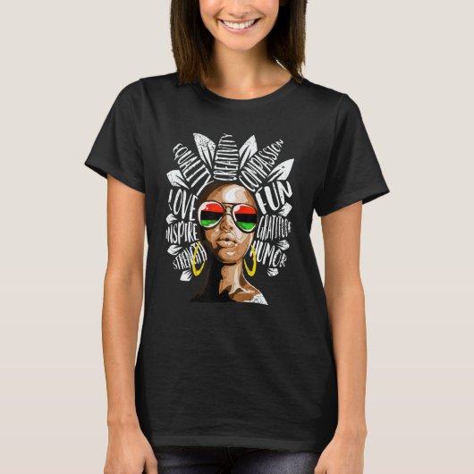 Afro Black Woman Positive Words Vibes Teacher Educ T-Shirt (Vorderseite)