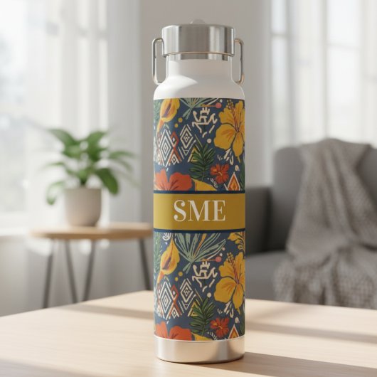 Afro Bohemian Floral monogram Water Bottle Trinkflasche