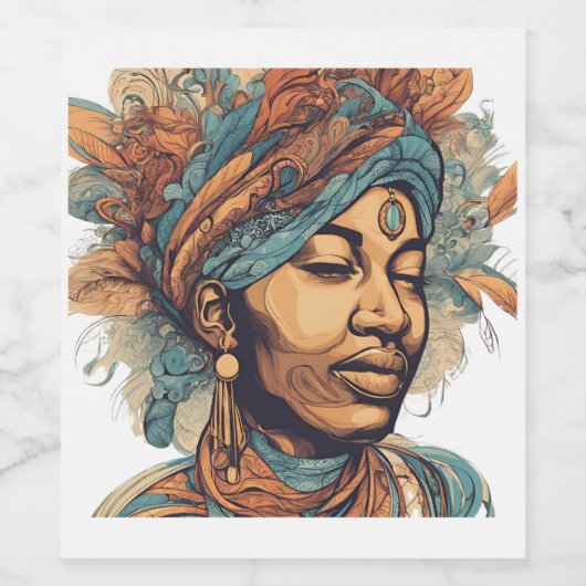 Afro Boho Queen - farbenfrohe Kunst Weinetikett (Einzelnes Label)