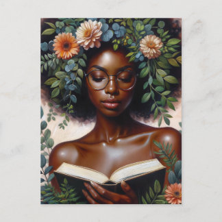 Afro Botanical Woman Reading Book Postkarte