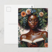 Afro Botanische Frau liest Buch Postkarte (Vorne/Hinten)