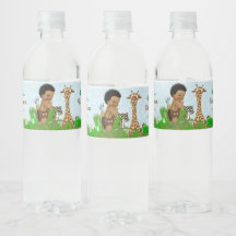 Afro Boy Safari Baby Dusche Wasserflaschen Labels