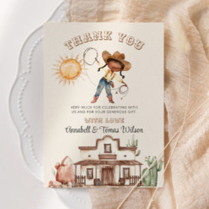 Afro Cowgirl Western Girl Ranch Cactus Baby Shower Dankeskarte