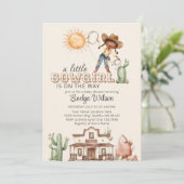 Afro Cowgirl Western Girl Ranch Cactus Baby Shower Einladung (Stehend Vorderseite)