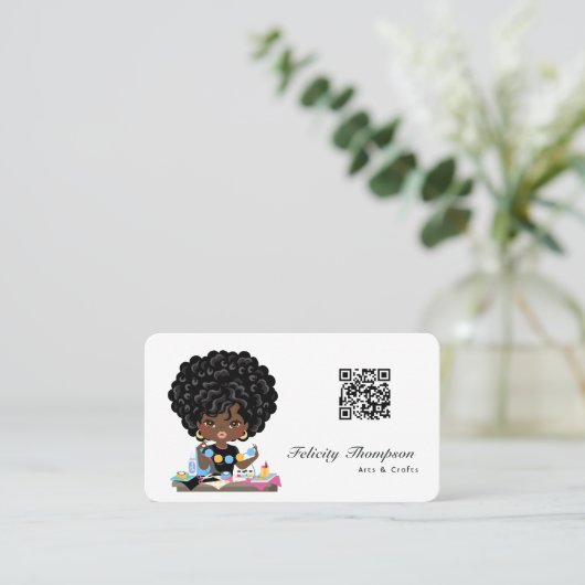 Afro Crafter QR Code Visitenkarte (Stehend Vorderseite)
