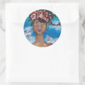 Afro Cuban Latina Beauty Blume Crown Runder Aufkleber (Tasche)
