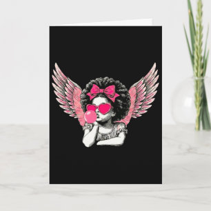 Afro Cupid mit Sonnenbrille beim Aufblasen von Bub Karte