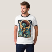 Afro Dinosaur im Space Armor Funny T - Shirt (Vorne ganz)