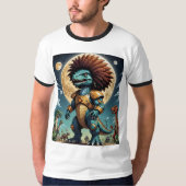 Afro Dinosaur im Space Armor Funny T - Shirt (Vorderseite)